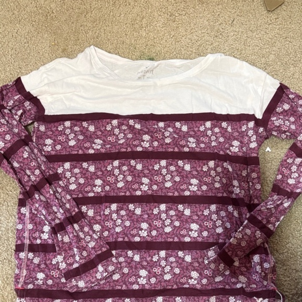 American Eagle Outfitters Floral Long Sleeve Top - White and Purple